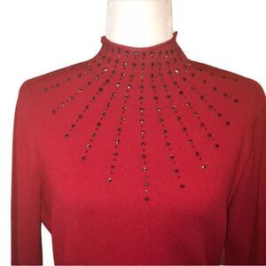 🚨Vila Milano Red Beaded Turtleneck Sweater Size Large